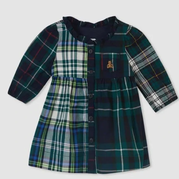 green plaid baby dress Green Plaid Fish Embroidered Baby Girls Smocked Dress 5 main image 0